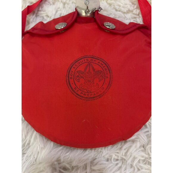 Vintage Boy Scouts Round Red Canteen Water Bottle With Strap & Metal Cap - Picture 2 of 8
